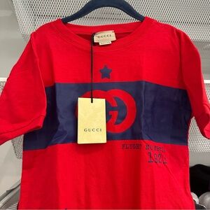 Gucci Kids Red and Navy Logo T-Shirt